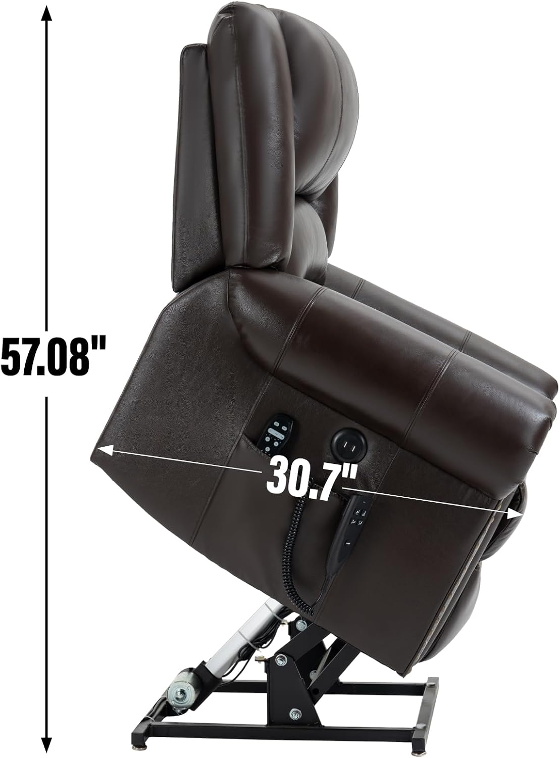 Power Lift Recliner Chair Heat Massage Dual Motor Infinite Position Up to 350 LBS, Genuine Leather, Heavy Duty Motion Mechanism with USB Ports, Brown