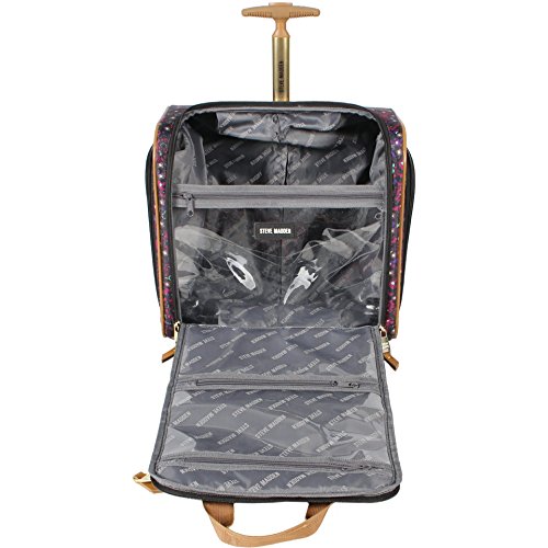 steve madden Designer 15 Inch Carry on Suitcase- Small Weekender Overnight Business Travel Luggage- Lightweight 2- Rolling Spinner Wheels Under Seat Bag for Women (Peek-A-Boo Black)