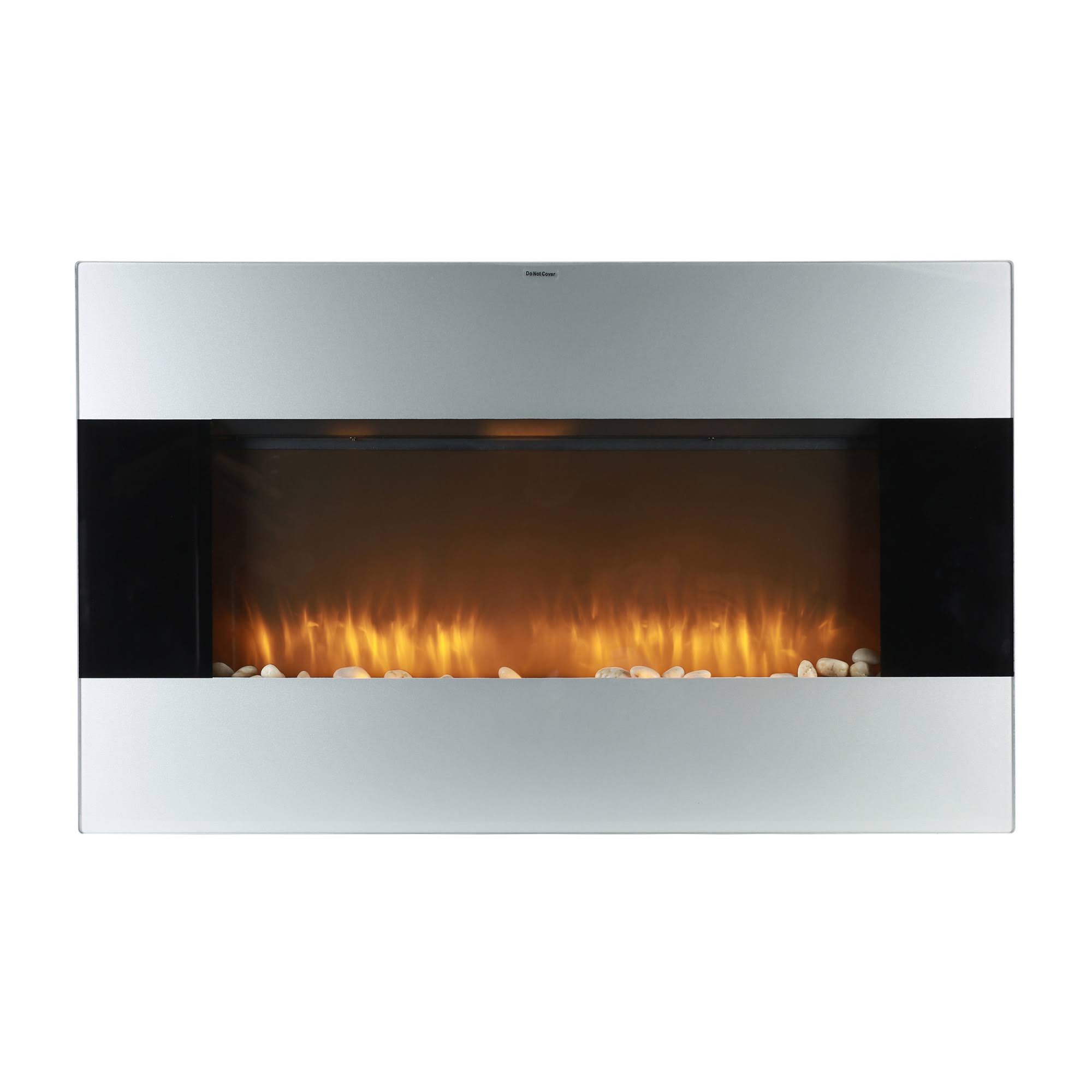 Caesar Fireplace WFP-38 38 in. Wall Mount Electric Fireplace in Stone Pebbles u0026 Flame Effect 1500W Adjustable Temperature wi