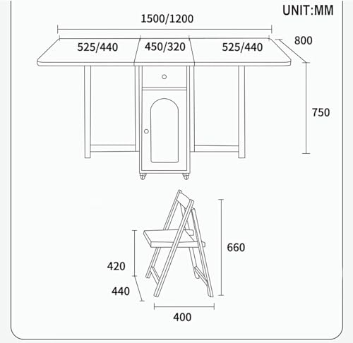 Folding Dining Table, White Dinner Table with Drawer and Storage and Shelves, Space Saving Wood Slate Dining Table with 4 Wheels, Kitchen Table for Small Spaces, 120X80x75cm
