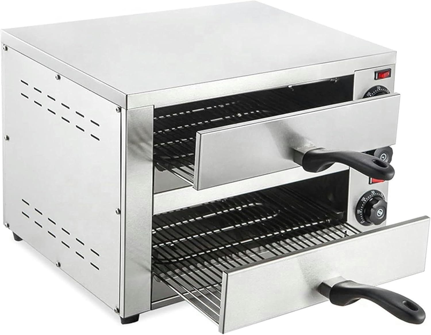 Commercial Pizza Oven Countertop,16 Inches Electric Pizza Oven Double Layer Commercial Pizza Oven with Timer Independent Temperature Regulation Stainless Steel