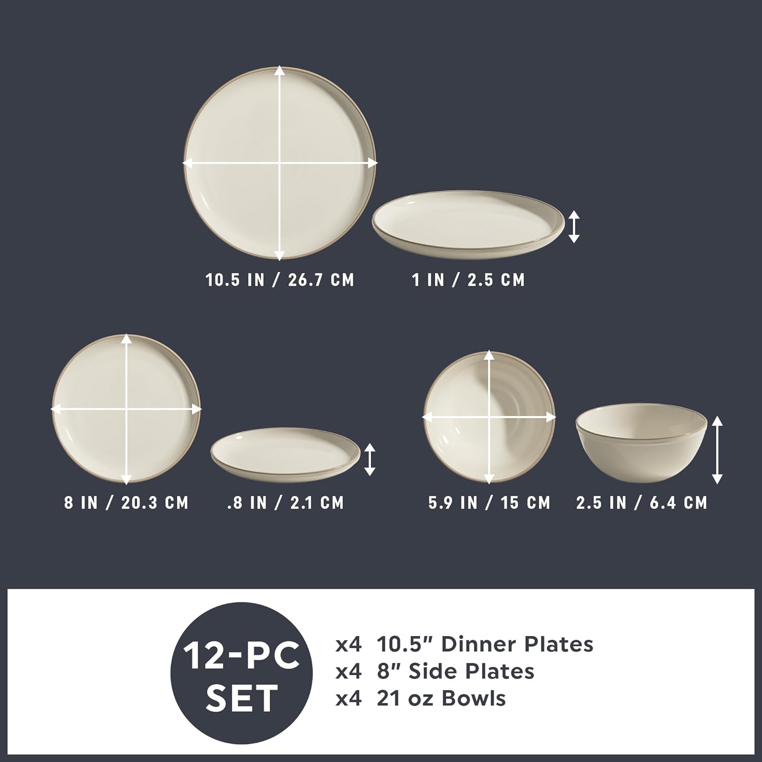 RUO Stoneware 16-Pc Dinnerware Set, Handcrafted Artisanal Double Bead Plates, Meal Bowls, Bowls and Tumblers, Solid and Reactive Glazes, Dining Plate Set, Navy