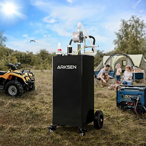 ARKSEN 30 Gallon Portable Gas Caddy Fuel Storage Tank Large Gasoline Diesel Can Hand Siphon Pump with Rolling Flat-Free Solid Rubber Wheels for Boat, ATV, Car, Motorcycle - Black