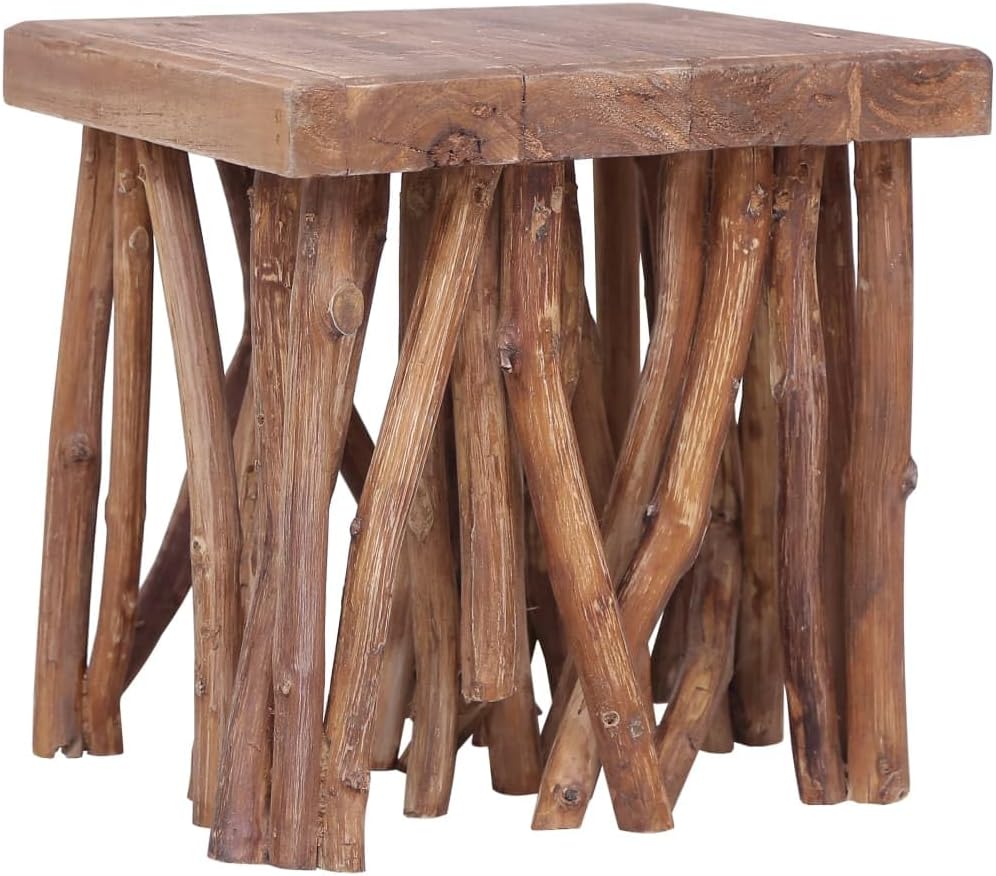 vidaXL Solid Wood Coffee Table - Rustic Style Square Table with Log Legs, Durable Reclaimed Wood and Teak Material, Brown - Perfect for Living Room Furniture