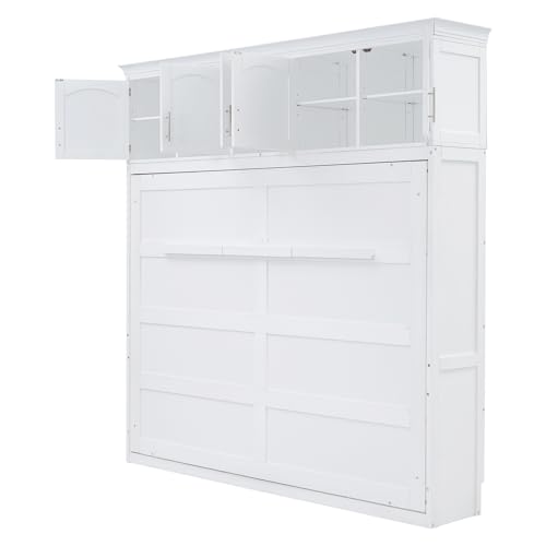 Harper & Bright Designs Full Size Murphy Bed, Full Murphy Cabinet Bed with USB Port and a Large Drawer, Gray