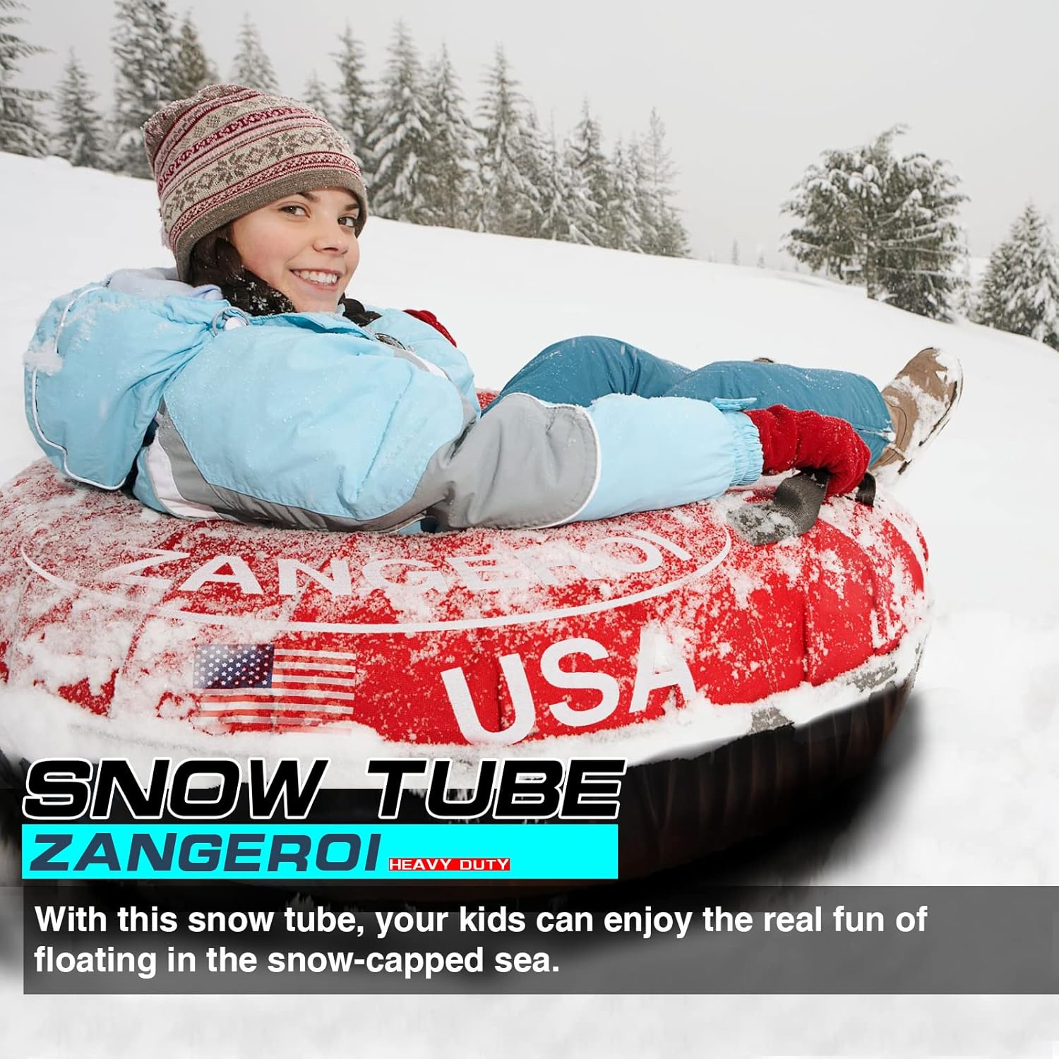Snow Tube Snow Tubes for Sledding Heavy Duty Kids Snow Sleds for Kids and Adult Heavy Duty Snow Tube Sleds for Adults Inflatable Snow Tube for Kids with Snow Tube Cover 47inch Adult Snow Tube(Blue)
