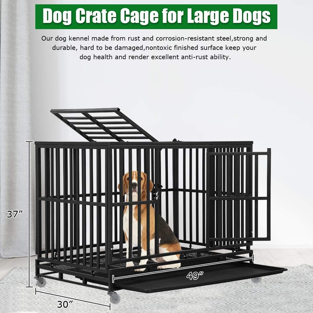 BestPet Heavy Duty Dog Crate Indestructible Dog Cage Dog Kennel for Large Medium Dogs 48 Inches Pet Playpen for Training Indoor Outdoor with Plastic Tray Double Doors & Locks Design,Black
