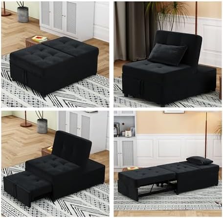 NLIBOOMLife Convertible Chair Bed Sleeper  Pu Leather 4 in 1 Single Sofa  Ottoman  Pull Out Small Bed Recliner for Home Living Room (Leather Brown)