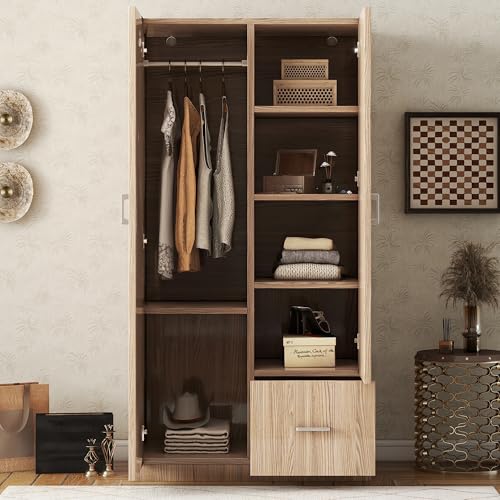 3 Door Wardrobe with Mirror, Armoire with Hanging Rod and 3 Fixed Shelves,Storage Cabinet Closet armoires and wardrobes (3 Door Wardrobe with Mirror+White)