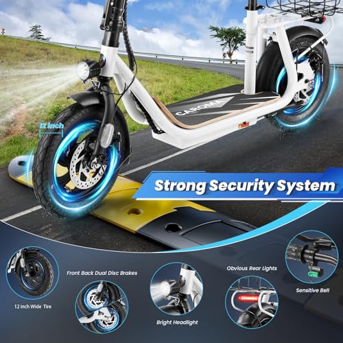 Caroma Peak 800W/1200W Electric Scooter Adults, 30 Miles Max Range, Foldable Electric Scooter with Seat, Front Suspension, Detachable Large Basket,Commuter E-Scooter for Adult and Teens