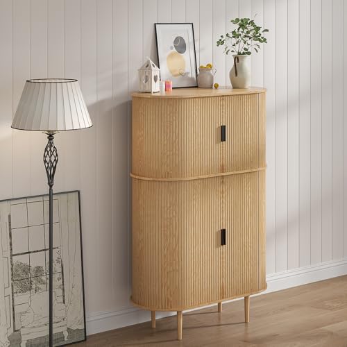 Storage Cabinet Sideboard Coffee Bar Modern Credenza Cabinet with Fluted Panel 2 Doors for Kitchen,Dining Room,Living Room (Black)