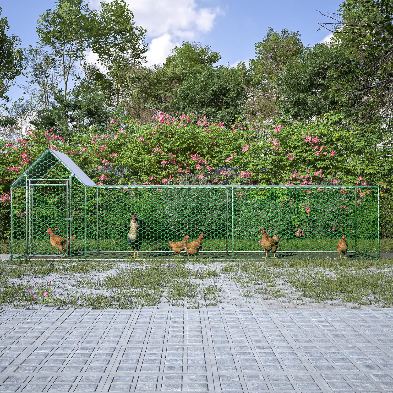 Rophefx Metal Chicken Coop, Walk-in Chicken Pen, Large Chicken Run for Yard with Waterproof & Anti-UV Cover, Chicken Tractor for Outdoor, Poultry Habitat Cage for Duck Rabbit Dog (16.3’Lx3.5’Wx5’H)