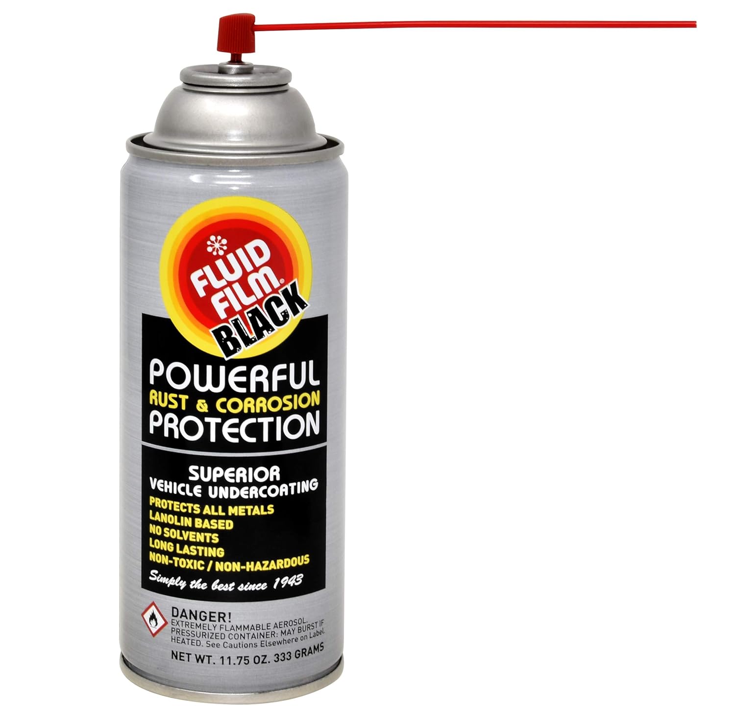 Fluid Film 11.75 Oz Undercoating Protection Aerosol Spray Can Black 6 Pack, Rust Inhibitor and Prevention, Anti Corrosion Multi Purpose Penetrant and Lubricant, Spray Can Extension Wand and Tissue Pack