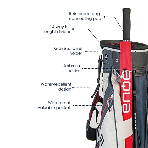Big Max Dri Lite Hybrid Tour Stand Bag - Water-Repellent, Ultra-Lightweight & Push Cart-Compatible Golf Bag with 14-Way Divider Top with Ample Storage for Golf Accessories