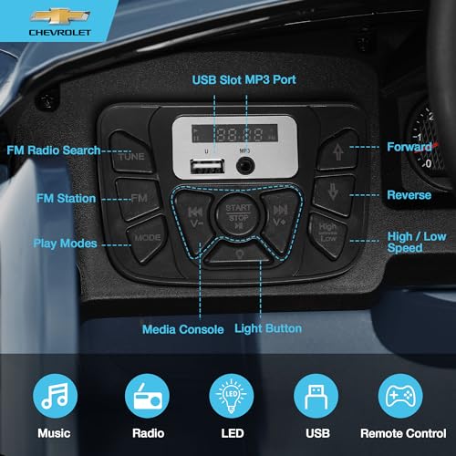 12V Kids Ride On Truck Car Licensed Chevrolet Silverado with Back Storage, Remote Control, LED Lights & MP3 Music, Chevy Silverado Trail Boss LT Electric Truck for Kids, Red