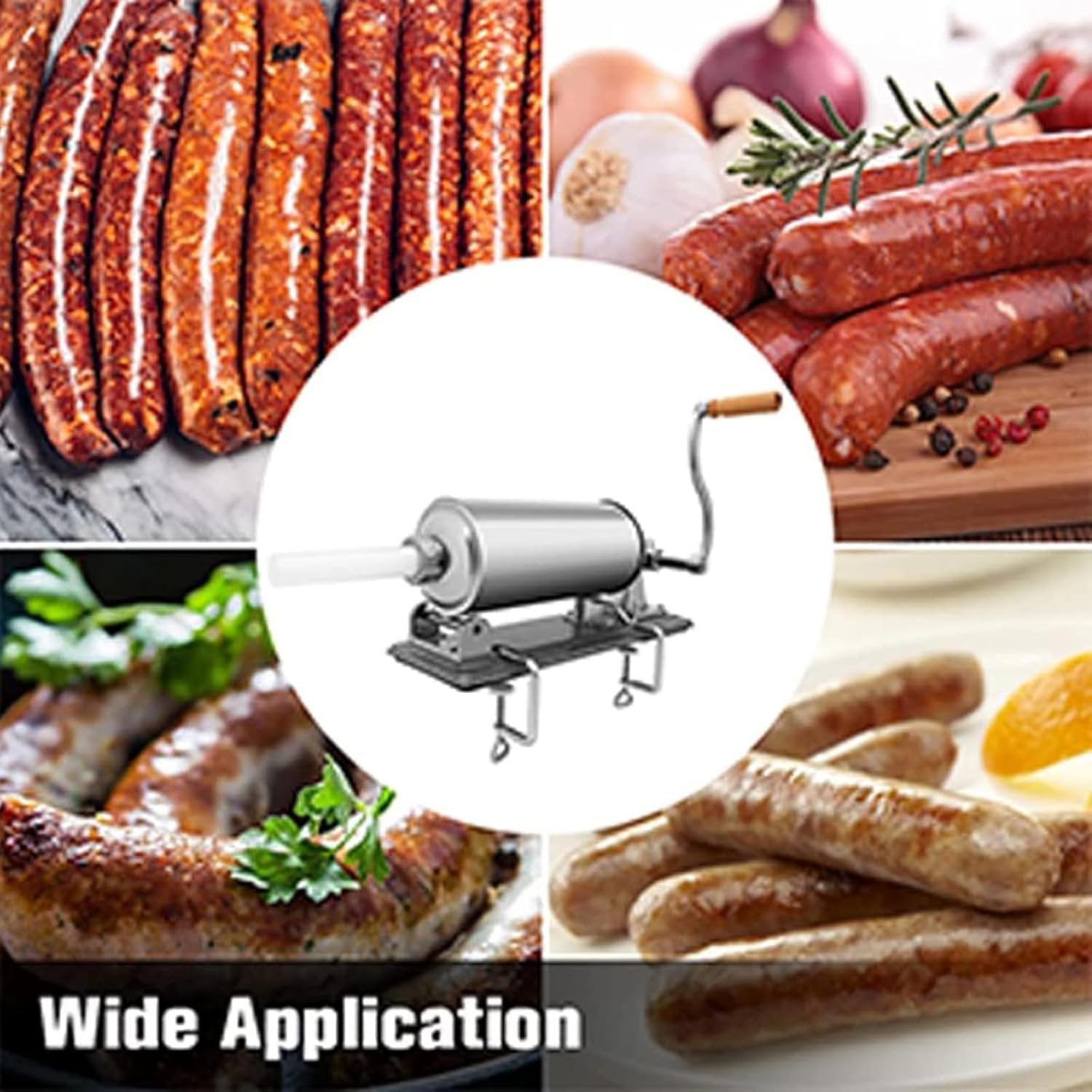 Sausage Stuffer Machine, 6LBS/3L Stainless Steel Horizontal Sausage Stuffer Maker Manual Sausage Filler with 4 Filling Tubes, for Commercial or Home Use