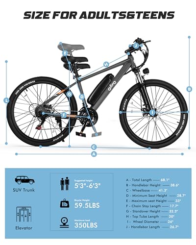 Qlife Racer Electric Bike for Adults - 21-Speed Mountain Lightweight Ebike with 350W Brushless Motor, 375Wh Removable Battery, 26X2.1 Tire Step Over E-MTB, Up to 40 Miles, E Bikes