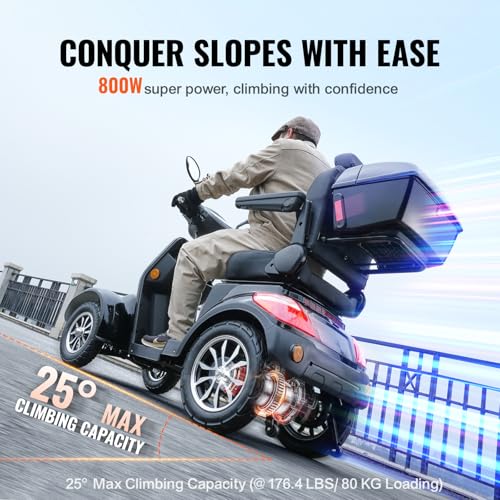 VEVOR Heavy Duty 4-Wheel Mobility Scooters for Seniors & Adults, 500lbs Capacity - 31 Miles 3-Speed Long Range, 800W All Terrain Electric Recreational Scooter Wheelchair with 25° Max Climbing Capacity