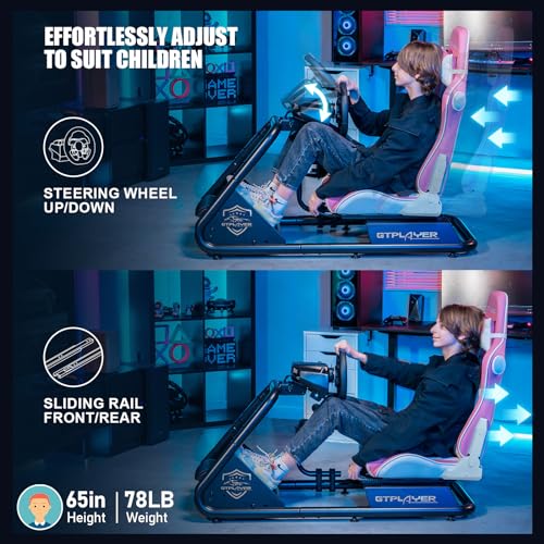 GTPLAYER Racing Simulator Cockpit with Seat and Bluetooth Speakers, Racing Style Reclining Seat and Ultra-Sturdy Alloy Steel Frame, A/B Box (Blue)