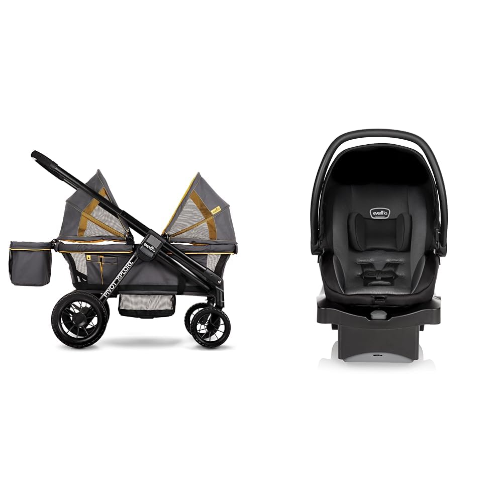 Evenflo Pivot Xplore All-Terrain Stroller Wagon and LiteMax 35 Infant Car Seat Bundle