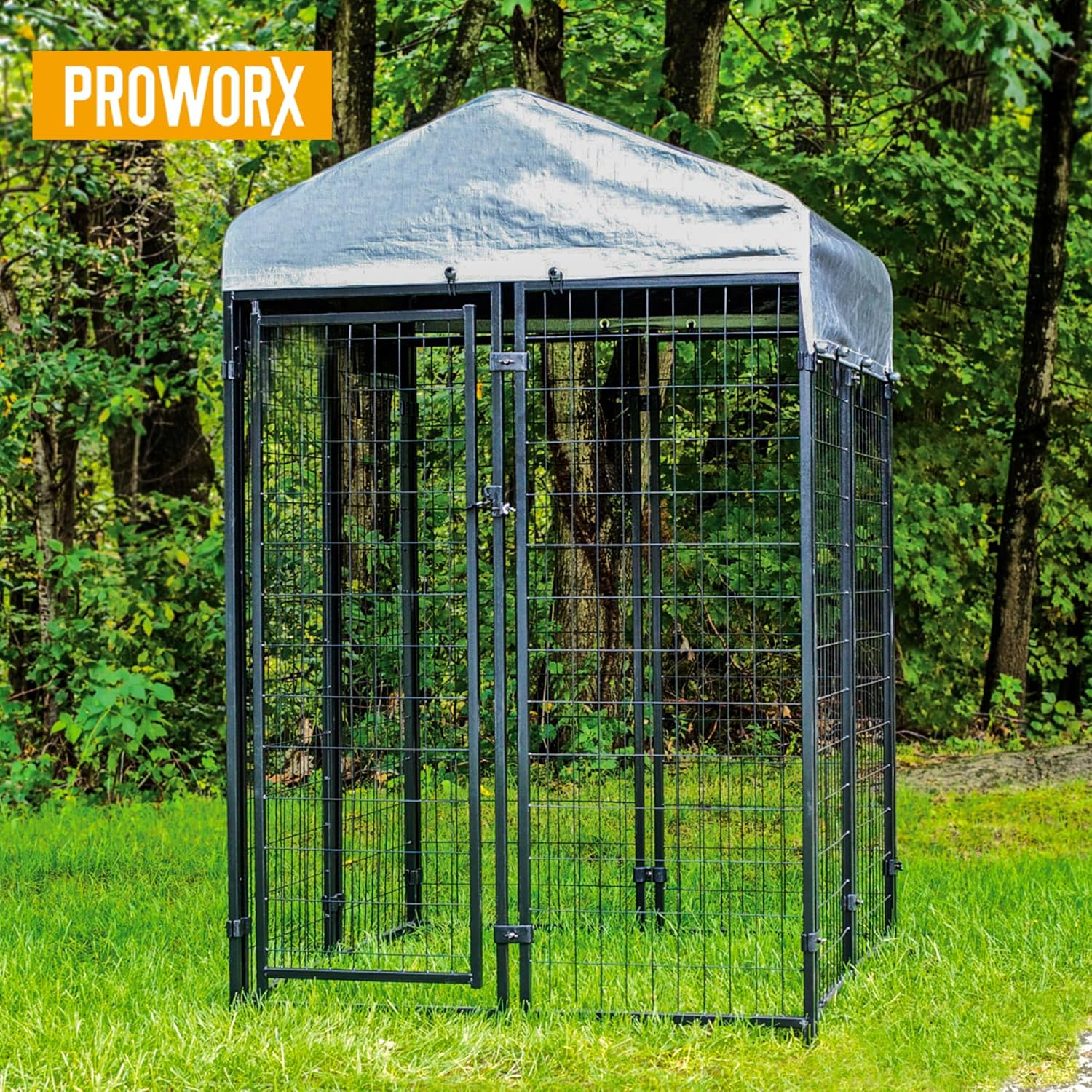 4' x 4' x 6' Large Dog Kennel Outdoor Play Pen, Metal Heavy Duty Dog Kennel Outside Dog Kennel with Roof Cover, Lockable Door