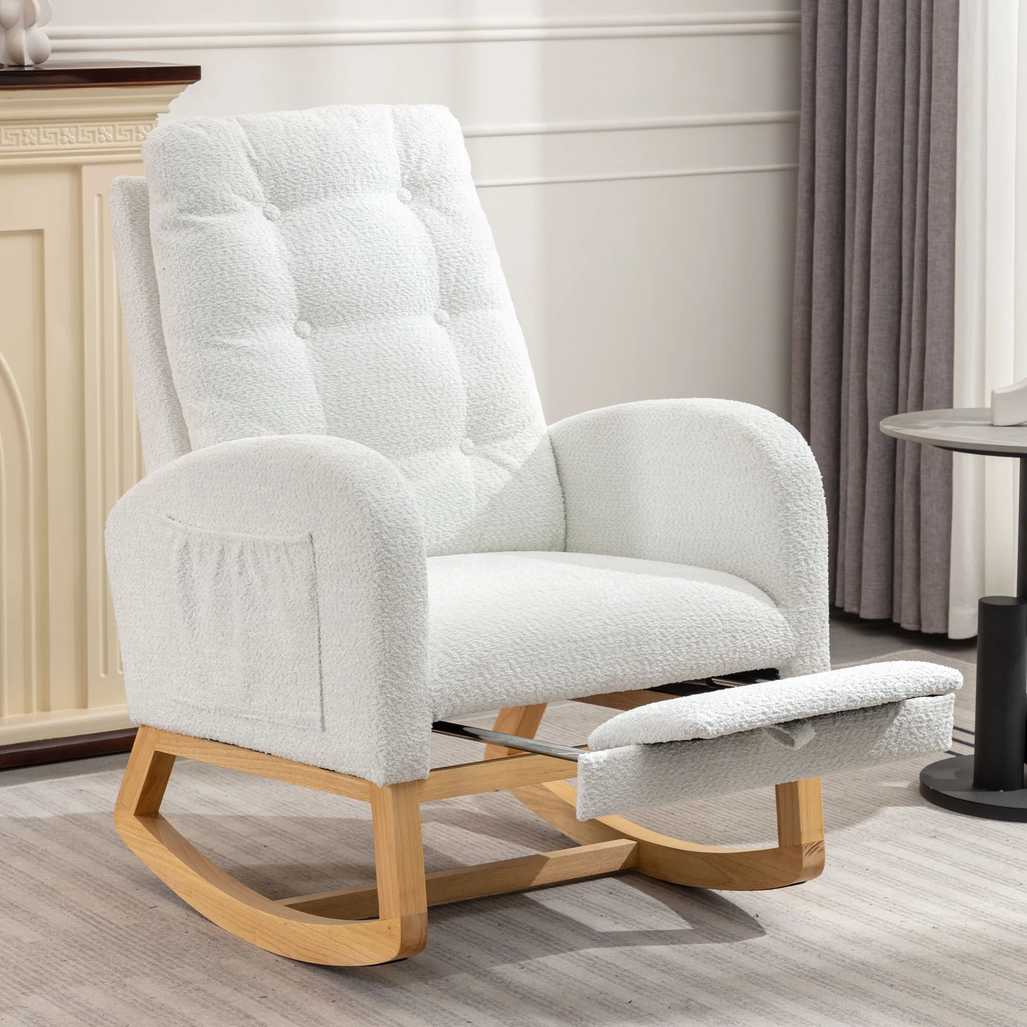 Nursery Rocking Chair with Footrest - High Back, Rubber Wood Rocking Legs, Ideal for Bedroom and Living Space