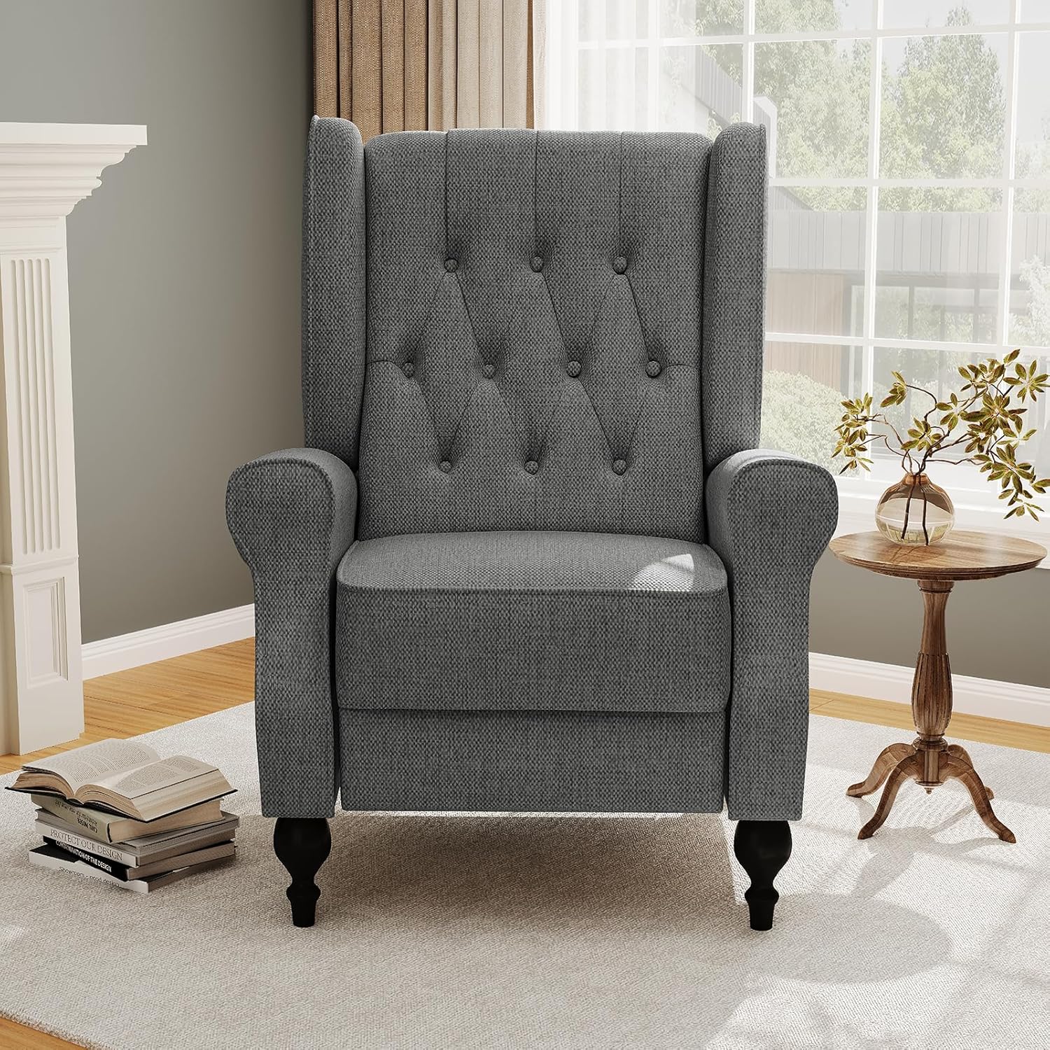 Wing Back Recliner Chair for Living Room, High Back Upholstered Recliner Chairs for Adults, Tufted Accent Lounge Armchair Single Sofa Chair, Dark Gray