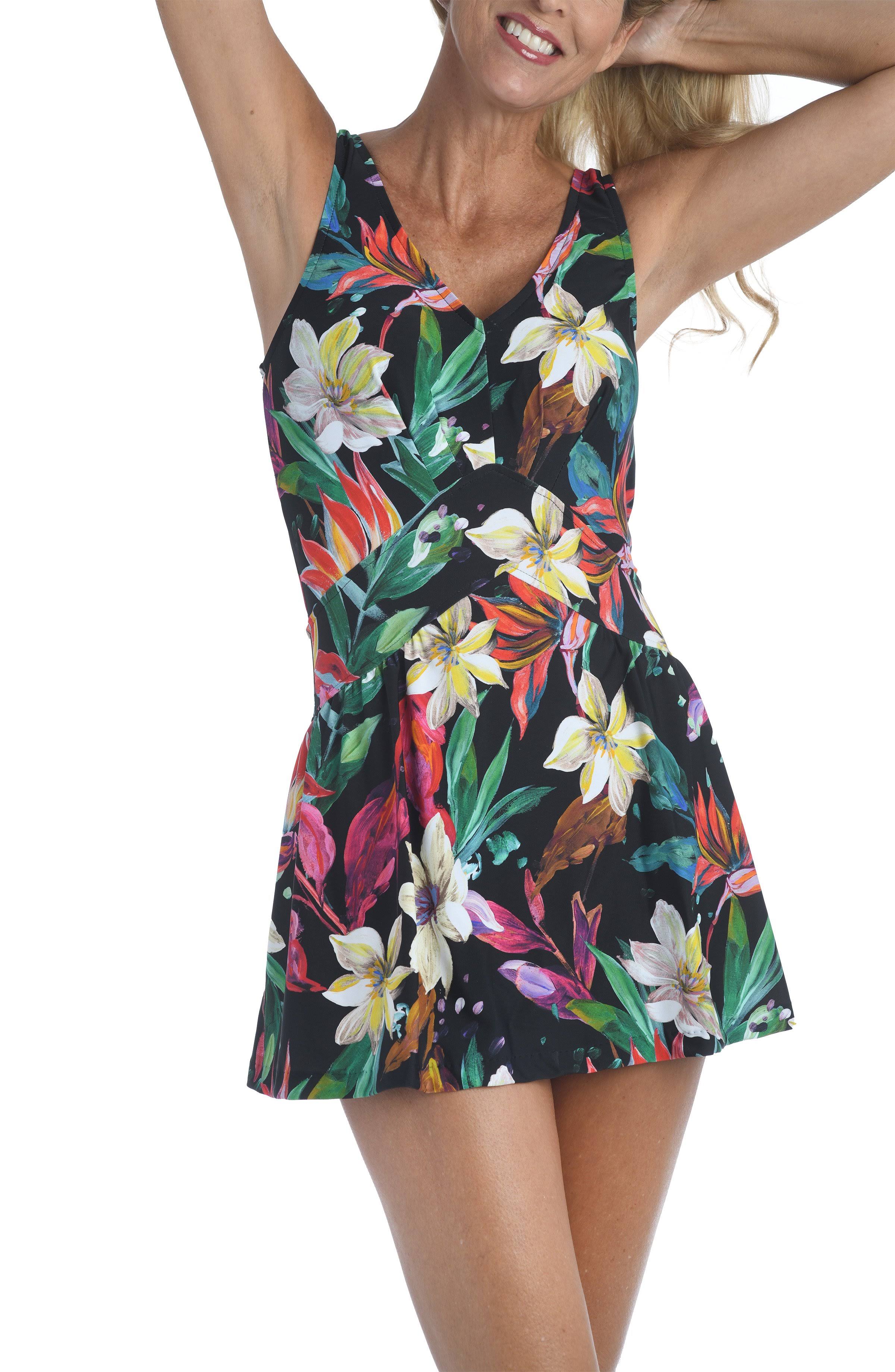 Maxine of Hollywood Womens Paradise Tropical Print Swimdress Multi 14