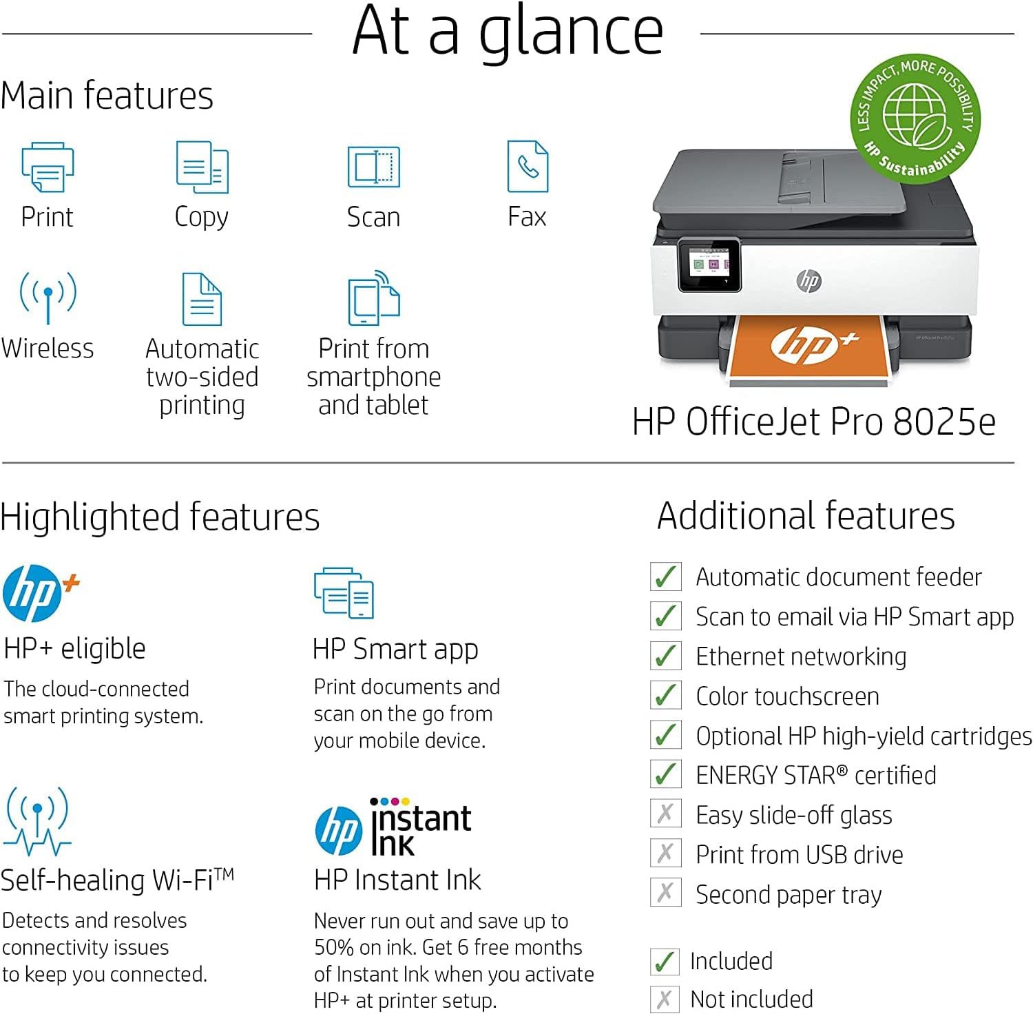 HP OfficeJet Pro 8025e All-in-One Wireless Color Inkjet Printer for Office - Print Scan Copy Fax- Auto 2-Sided Printing-4800 x 1200 dpi, 20 ppm, 225-Sheet, Gray-Bundle with Ahaghug Printer Cable