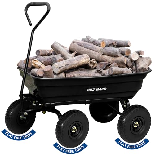 BILT HARD Poly Garden Dump Cart 1200 lbs with No Flat Tires, Quick Release, 2-in-1 Convertible Handle, 7 Cu Ft Dump Wagon Heavy Duty for Yard, Outdoor