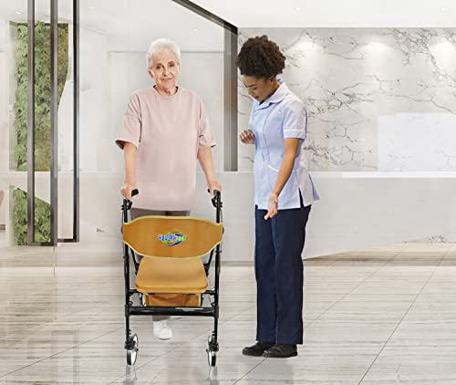 HEALTHLINE Heavy Duty Rollator Walker with Seat - Extra Wide Alluminium Folding Rolling Walkers 450LB with Wide Basket & Padded Seat - 4 Wheel Walker for Adults (Black)