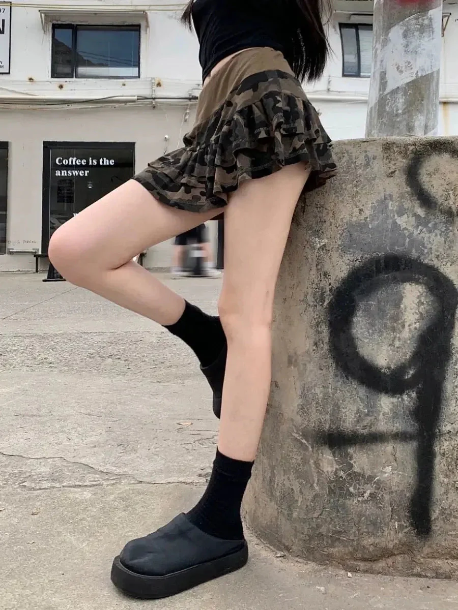 'Puzzle' Y2k Camouflage Ruffle Mini Skirt