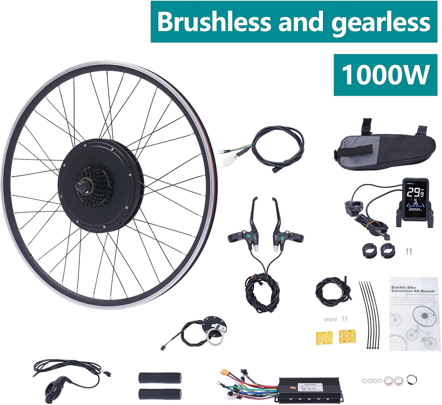 E-Bike Rear Wheel Conversion Kit, 48V 1000W Electric Bicycle Conversion Kit E-Bike Motor Kit with LCD Display, 700C Rear Wheel Powerful Motor E-Bike Conversion Kit 5 Gears Controller