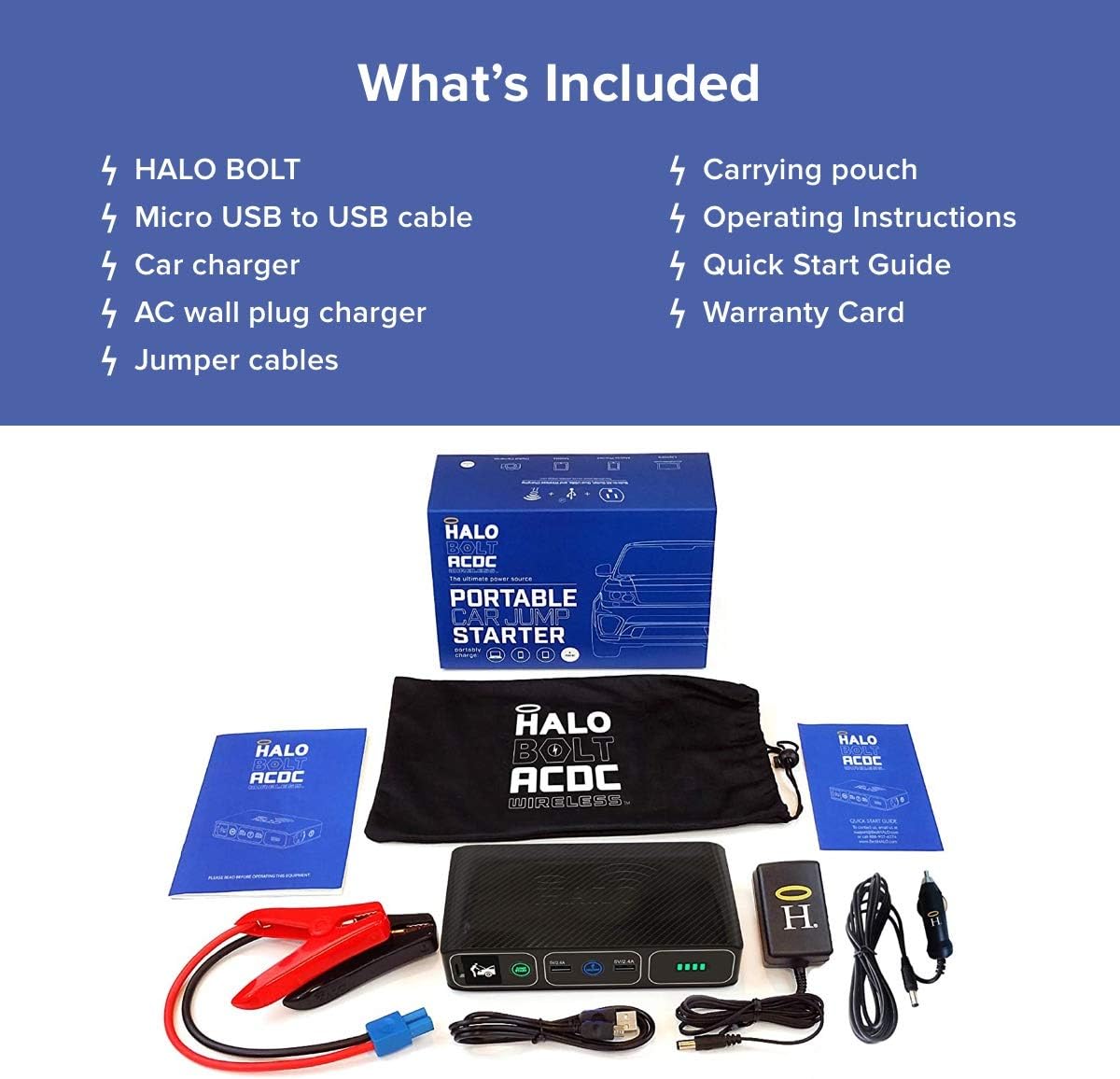 HALO Bolt Wireless Laptop Power Bank - 44400 mWh Portable Phone Laptop Charger Car Jump Starter with AC Outlet and Car Charger, Rose Gold (114494)