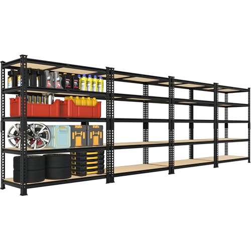5 Tier Garage Storage Shelves - 32" W x 16" D x 63" H Adjustable Heavy Duty Metal Shelving Unit, Garage Shelving Utility Storage Rack for Basement, Pantry, Kitchen, Black, 2 PCS