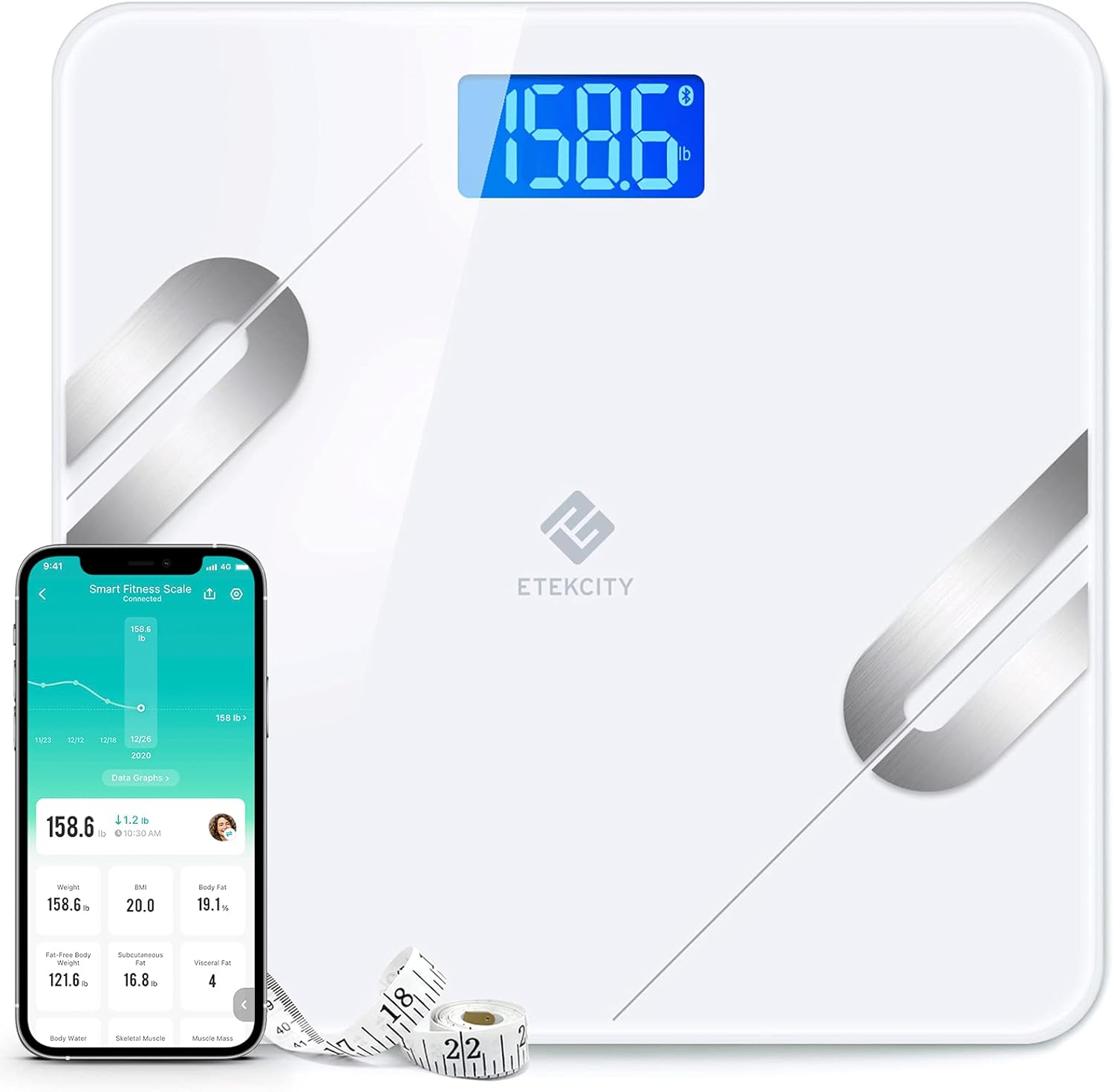 Etekcity Apex Smart WiFi Body Fat Scale, Digital Bluetooth Bathroom Scale for Body Weight, BMI, Heart Rate, Water Weight, with Pregnancy & Baby Mode, 400 lb Pack of 2