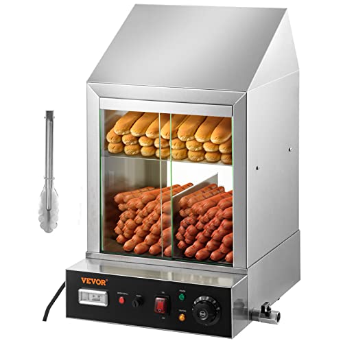 VEVOR Hot Dog Machine, 36 L, 2-Tier Hot Dog Steamer for 200 Hotdogs & 42 Buns, 1200W Electric Bun Warmer Cooker with Rotary Knob Temp Display
