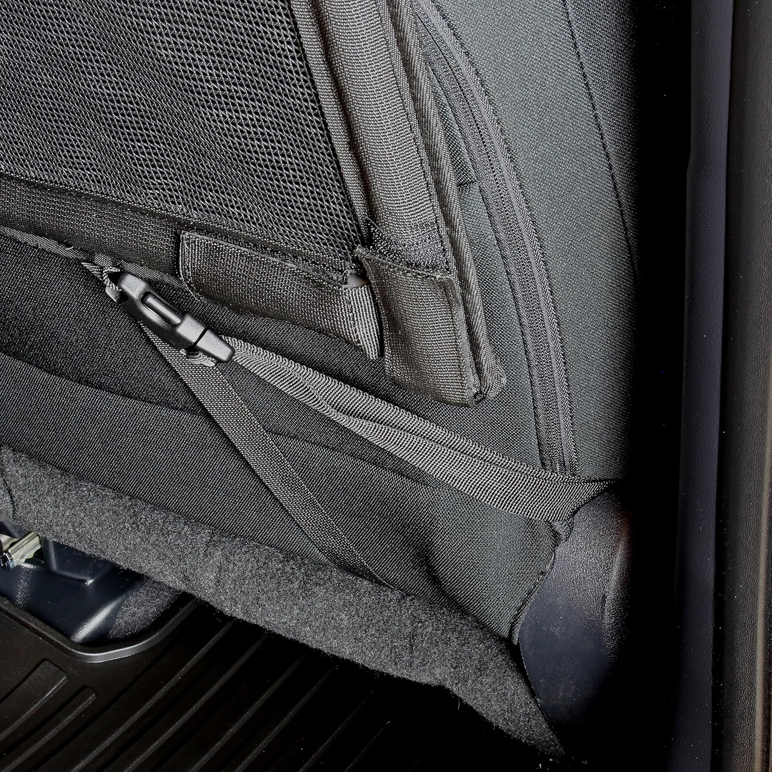 Bushwhacker Deluxe Dog Barrier 56 Wide - Ideal for Trucks, Large SUVs, Full Sized Sedans - Pet Restraint Car Backseat Divider Vehicle Gate Cargo Area Travel Trunk Mesh Net Screen Barricade