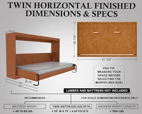Queen Size DIY Murphy Bed Hardware Kit – Vertical Wall Bed for Space-Saving - Budget-Friendly DIY Setup -Made in USA -Hide Away Design with Murphy Bed Queen Hardware - Bed Lift Mechanism - Pull Down
