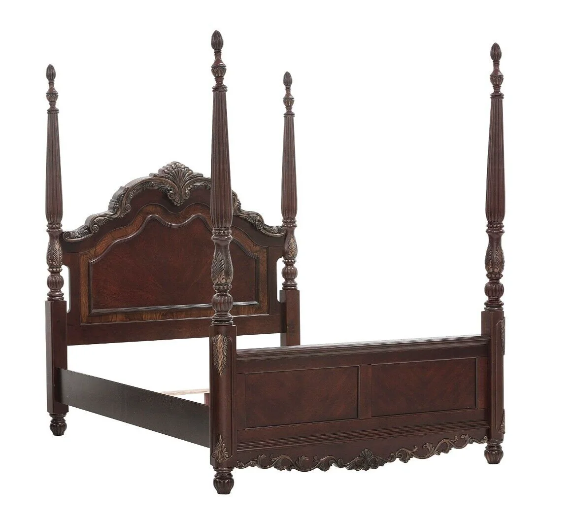 Formal Bedroom 5pc Queen Poster Bed Dresser Nightstands Mirror Set Traditional Style Cherry Finish