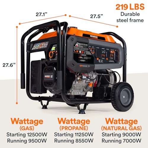 Generac 8,000-Watt Gas-Powered Portable Generator - Electric Start with COsense - PowerRush Advanced Technology - Reliable Power for Emergencies, Recreation, Home - 49 State Compliant - Orange/Black