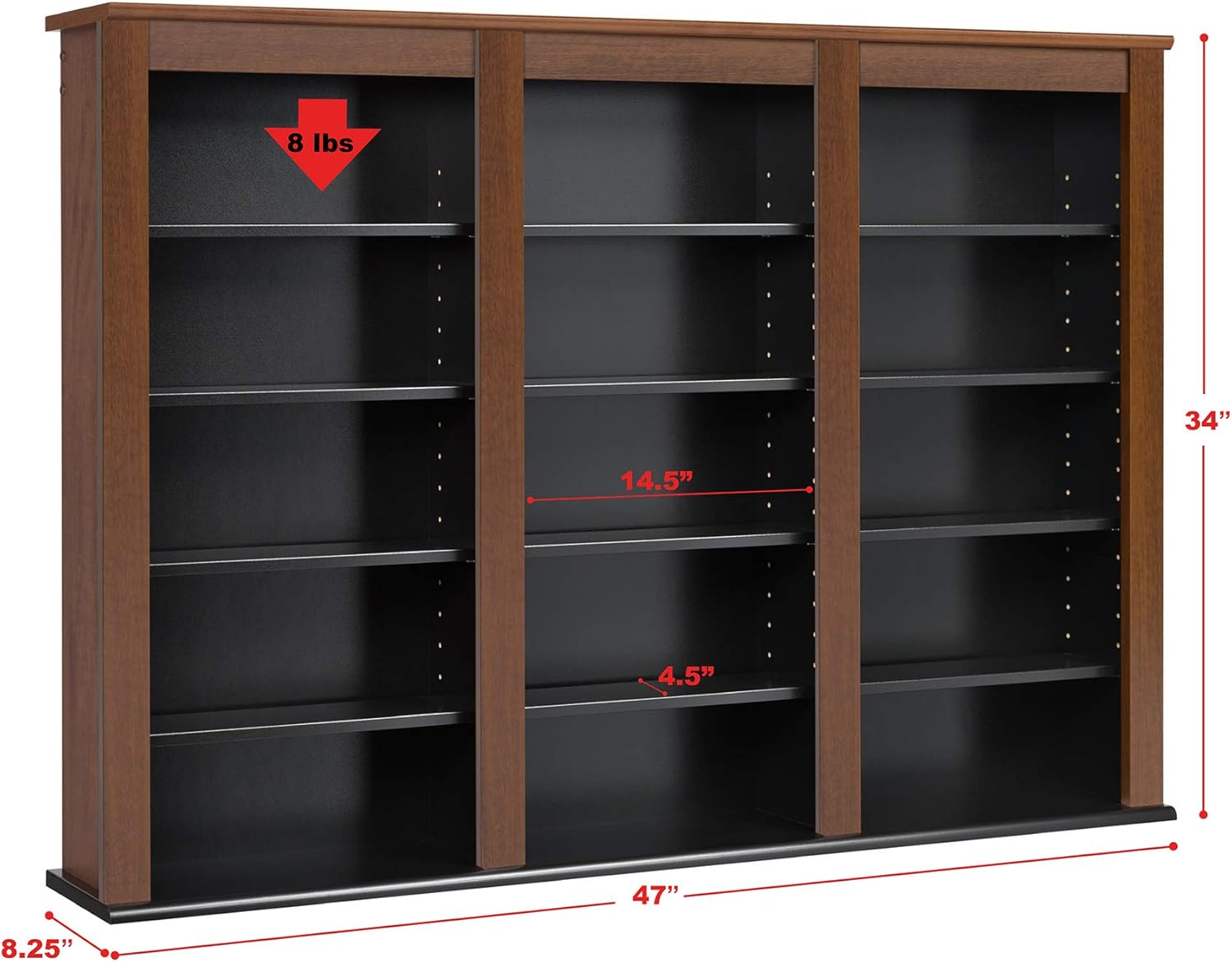 Prepac Triple Wall Mounted Storage Cabinet, Cherry and Black