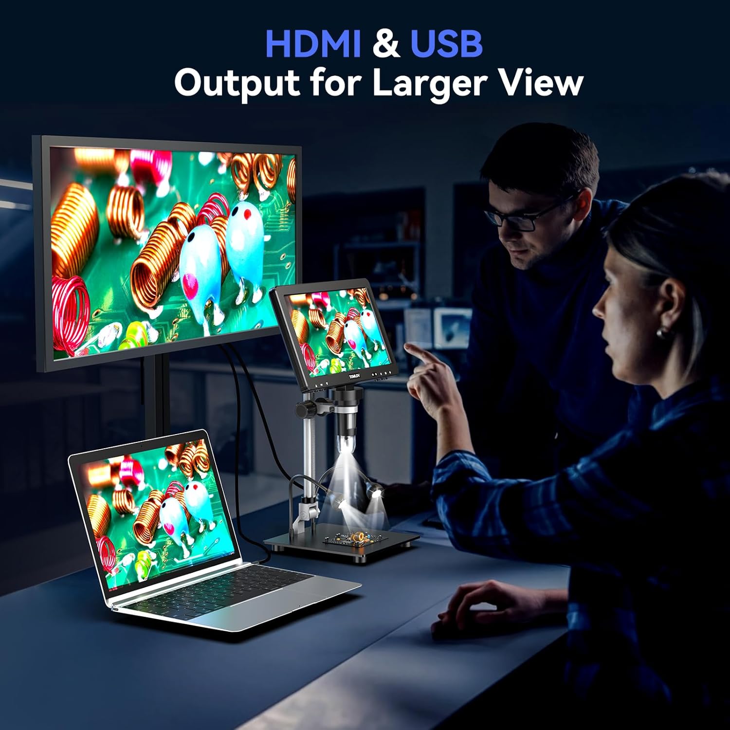TOMLOV DM9 Max 10.1" HD IPS HDMI Digital Microscope 1500X, 20MP Coin Microscope Magnifier for Error Coins with Screen, LCD Soldering Microscope for Adults, 10 LED Lights, PC/TV Compatible, 64GB
