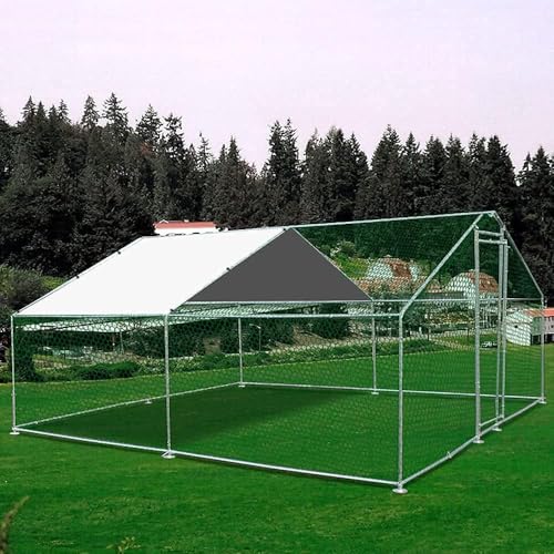 Metal Chicken Coop Cage with Waterproof Roof Shade Cover Large Chicken Run Coop Hen House Rabbit Cage Backyard Poultry Enclosure with Lockable Doors (19.8' L x 9.8' W x 6.56' H)