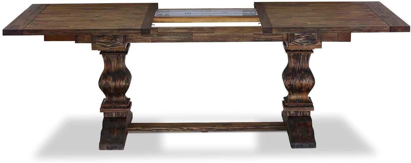 9 Piece Dining Set Includes A Rectangle Kitchen Table with Coastal Charm Leaf and 8 Chairs, Distressed Jacobean