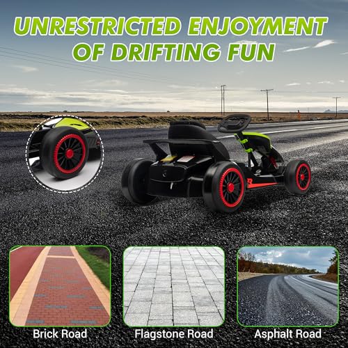 Go Kart, Electric Drift Kart Car with Adjustable Seat, 24V 7Ah Outdoor Ride On Toy, 2 * 200W Motor, 8.1 MPH, LED Lights, Toy Race Car for Kids 6-12 Years Old