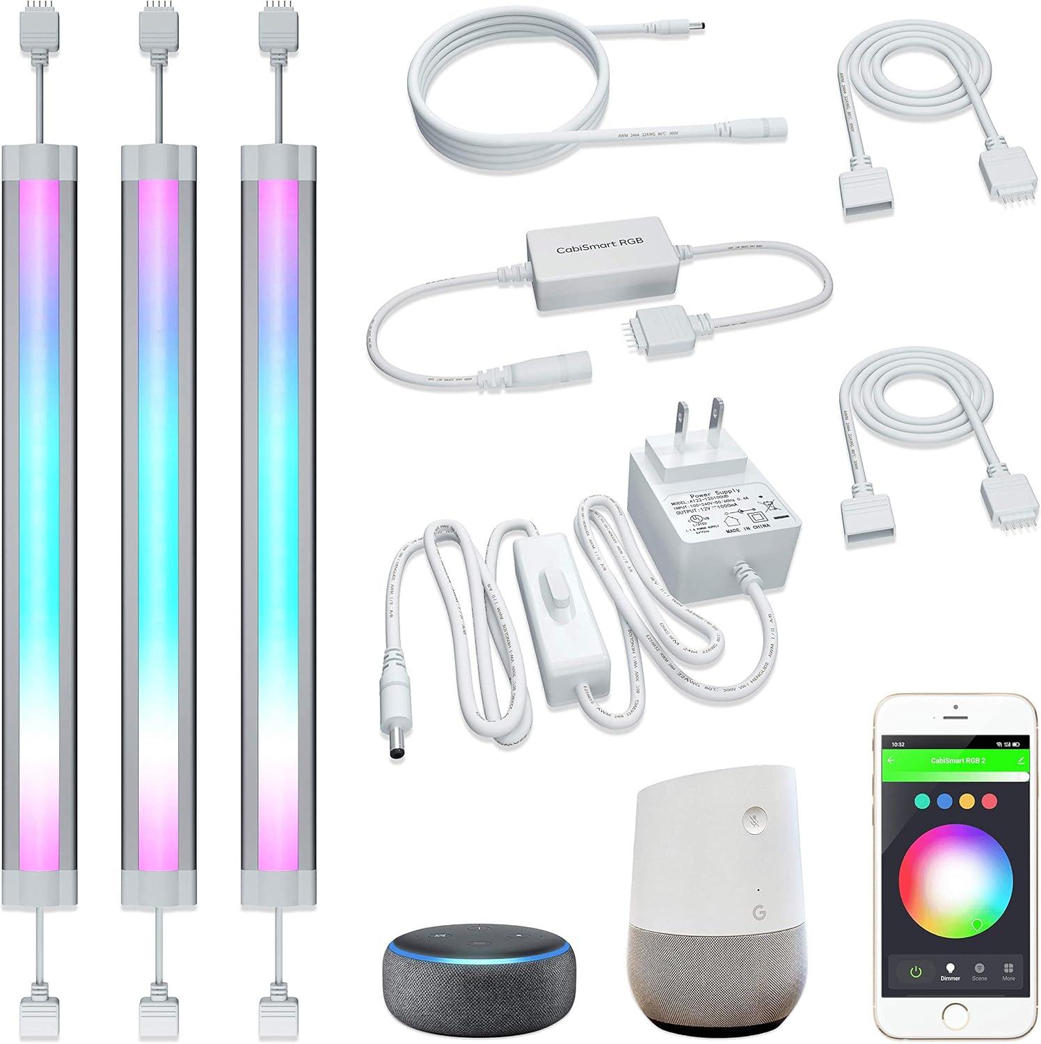 LED Smart Under Cabinet Ligts RGB Multi Color Compatible with Alexa, Google Home Voice Controlled Under Counter Strip Light App Control (6 Lights Bar Kit)