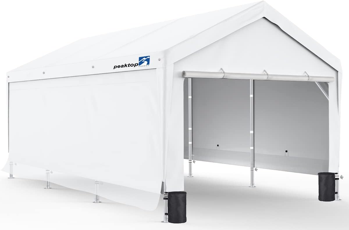 PEAKTOP OUTDOOR 10x20ft Upgraded Heavy Duty Carport with Adjustable Heights from 9.5ft to 11ft,Portable Car Canopy with Removable Sidewalls, Garage Tent, Boat Shelter with Reinforced Triangular Beams