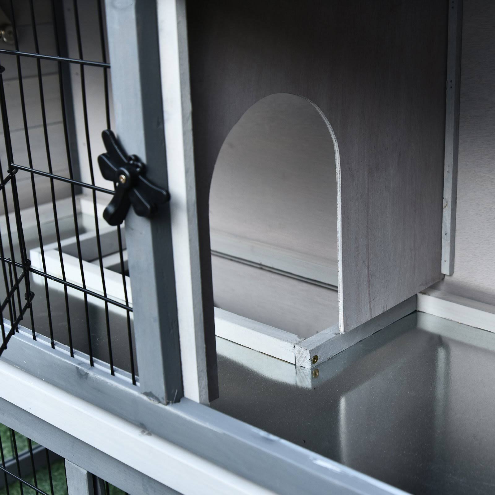 PawHut 2-Tier Wooden Rabbit Hutch with Upper House Area and Lower Play Area with Cage - Great for Bunnies/Small Animals