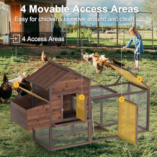 Large Wooden Chicken Coop, 160IN Outdoor Chicken Cages and Run with Nesting Boxes for 2-8 Chickens, Hen Run Poultry Pet House Rabbit Hutch with Waterproof Roof & Removable Tray for Backyard (Two)
